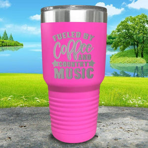 Fueled by Coffee and Country Music Engraved Tumbler Tumbler ZLAZER 30oz Tumbler Pink 