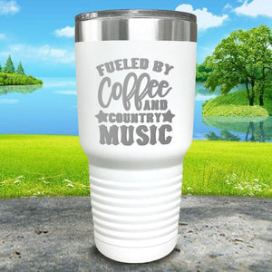 Fueled by Coffee and Country Music Engraved Tumbler Tumbler ZLAZER 30oz Tumbler White 
