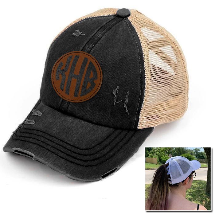 Personalized Monogram (Leather Patch) Ponytail Premium Hat