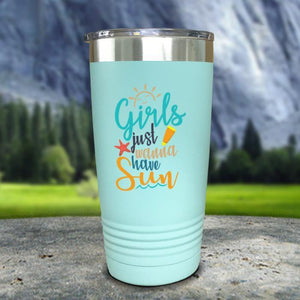 Girls Just Wanna Have Sun Color Printed Tumblers Tumbler Nocturnal Coatings 20oz Tumbler Mint 