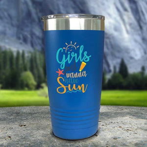 Girls Just Wanna Have Sun Color Printed Tumblers Tumbler Nocturnal Coatings 20oz Tumbler Blue 