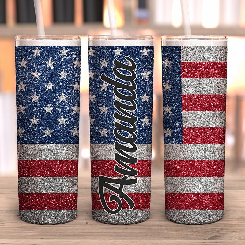 American Flag Personalized Full Wrap Tumbler — LemonsAreBlue