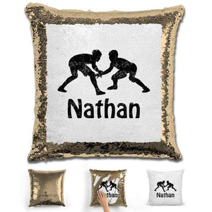 Wrestling Personalized Magic Sequin Pillow Pillow GLAM Gold Black 