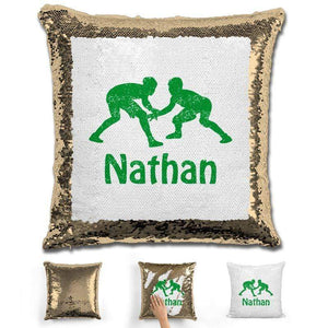 Wrestling Personalized Magic Sequin Pillow Pillow GLAM Gold Green 