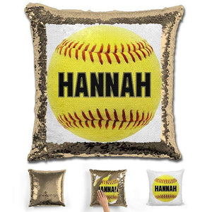 Softball Personalized Magic Sequin Pillow Pillow GLAM Gold Black 