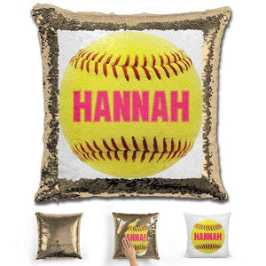 Softball Personalized Magic Sequin Pillow Pillow GLAM Gold Pink 