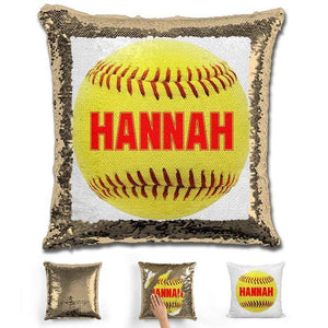 Softball Personalized Magic Sequin Pillow Pillow GLAM Gold Red 