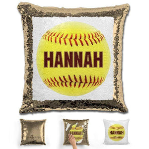 Softball Personalized Magic Sequin Pillow Pillow GLAM Gold Maroon 