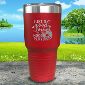 Just a Good Mom With a Hood Playlist Engraved Tumbler Tumbler ZLAZER 30oz Tumbler Red 