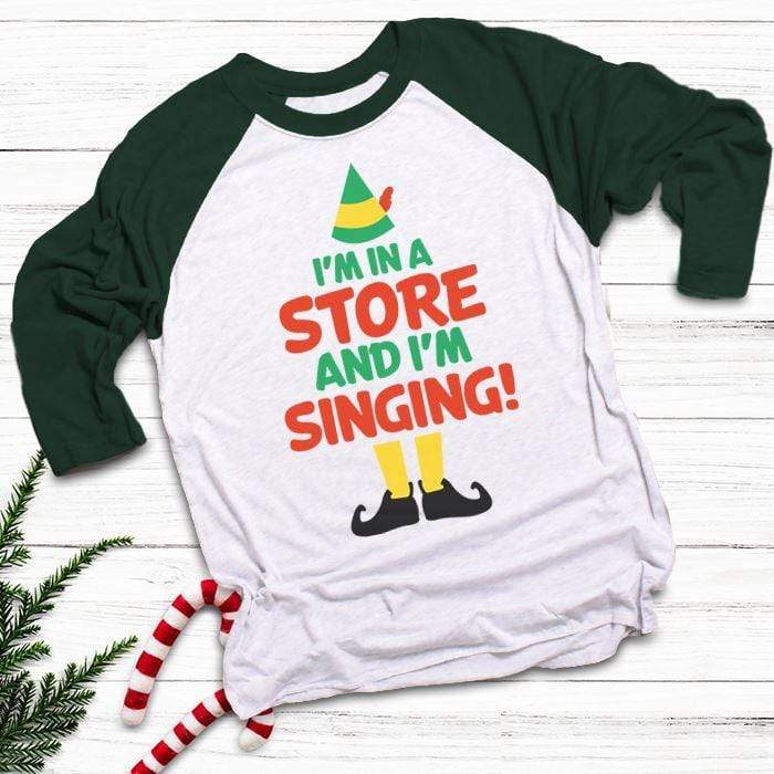 I'm Singing In A Store Raglan T-Shirts CustomCat White/Forest X-Small 