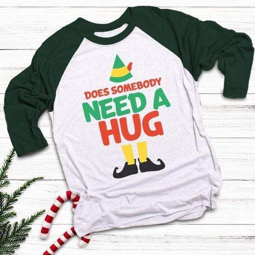 Somebody Need A Hug Raglan T-Shirts CustomCat White/Forest X-Small 