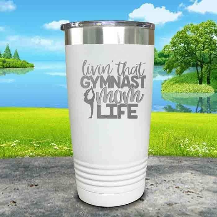 Gymnastics Mom Life Engraved Tumbler Tumbler ZLAZER 20oz Tumbler White 