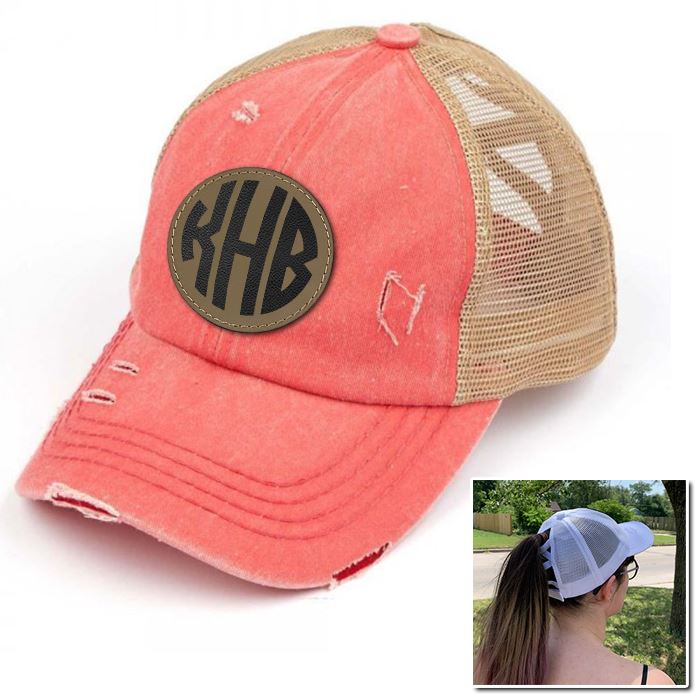 Personalized Monogram (Leather Patch) Ponytail Premium Hat