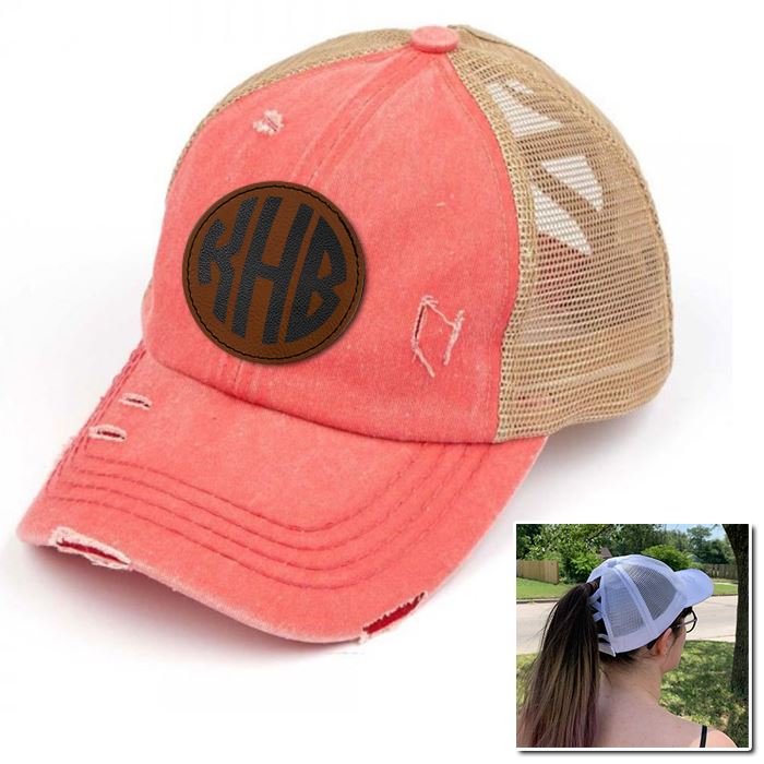 Personalized Monogram (Leather Patch) Ponytail Premium Hat