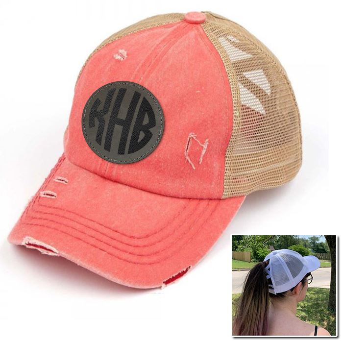 Personalized Monogram (Leather Patch) Ponytail Premium Hat