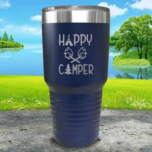 Happy Camper Marshmallows Engraved Tumbler Tumbler ZLAZER 30oz Tumbler Navy 