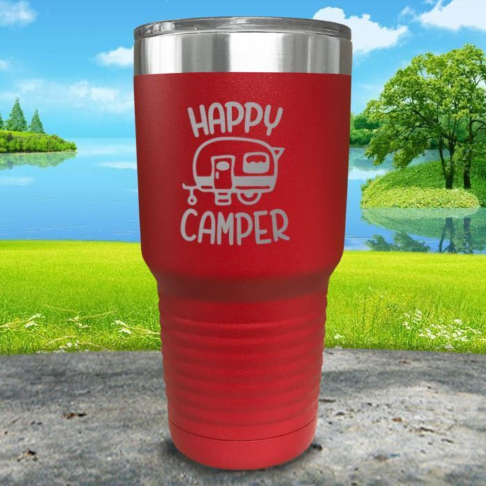 Happy Camper Engraved Tumbler Tumbler ZLAZER 30oz Tumbler Red 