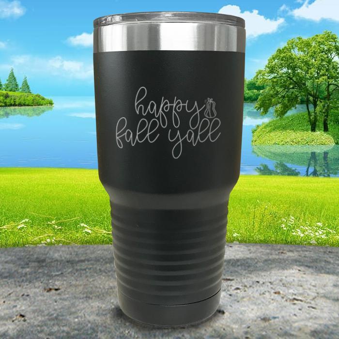 Happy Fall Y'all Engraved Tumbler Tumbler ZLAZER 30oz Tumbler Black 