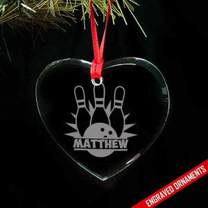 Bowling CUSTOM Engraved Glass Ornament ZLAZER Heart Ornament 