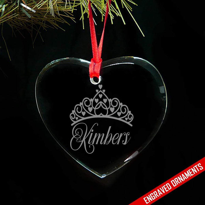 Princess Crown CUSTOM Engraved Glass Ornament ZLAZER Heart Ornament 