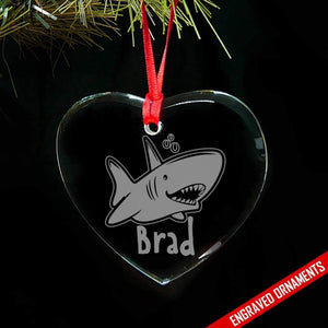 Shark CUSTOM Engraved Glass Ornament ZLAZER Heart Ornament 