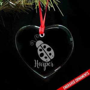 Ladybug CUSTOM Engraved Glass Ornament ZLAZER Heart Ornament 