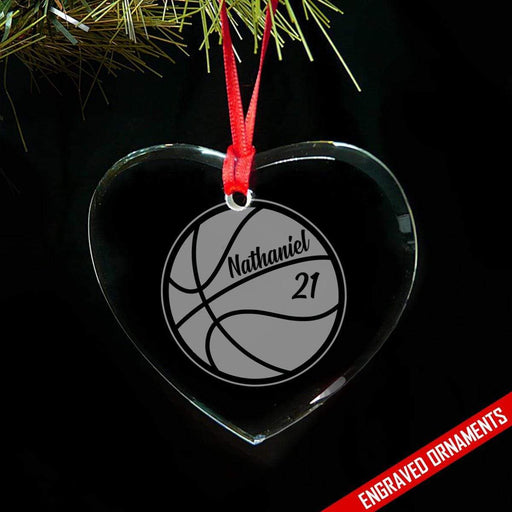 Basketball CUSTOM Engraved Glass Ornament ZLAZER Heart Ornament 