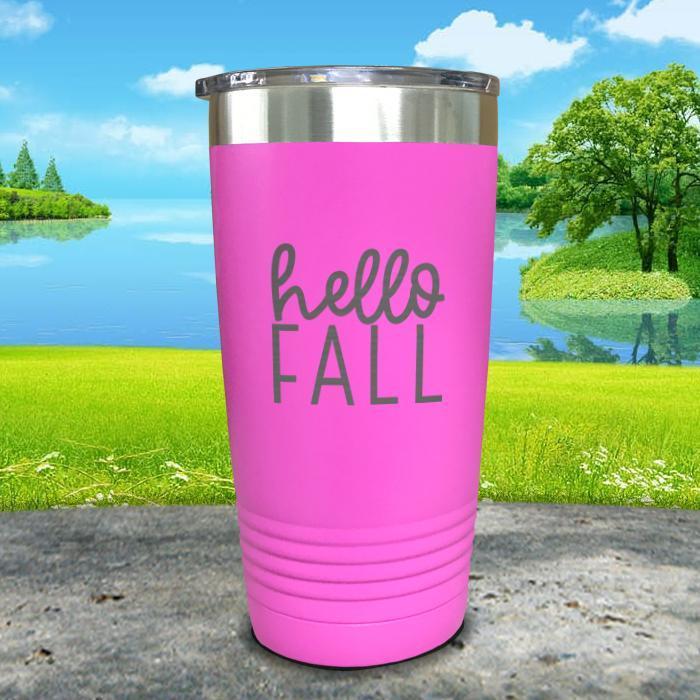 Hello Fall Engraved Tumbler Tumbler ZLAZER 20oz Tumbler Pink 