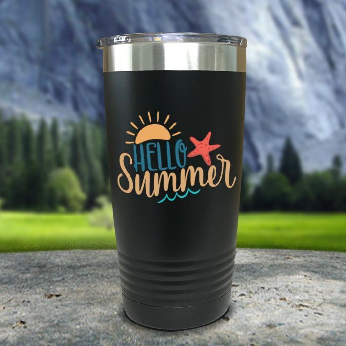 Hello Summer Color Printed Tumblers Tumbler ZLAZER 20oz Tumbler Black 