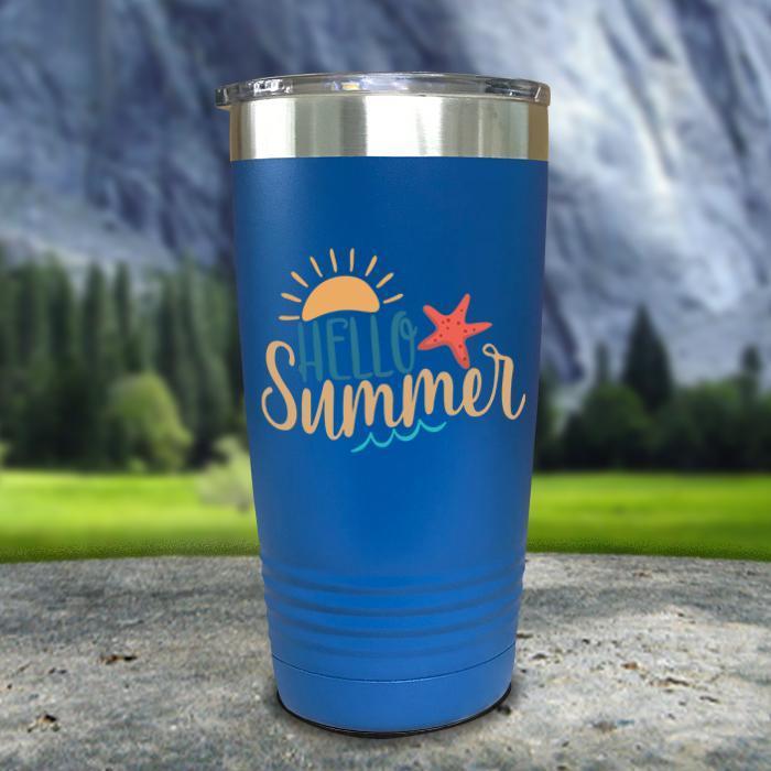 Hello Summer Color Printed Tumblers Tumbler ZLAZER 20oz Tumbler Blue 