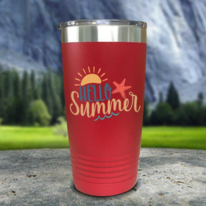 Hello Summer Color Printed Tumblers Tumbler Nocturnal Coatings 20oz Tumbler Red 