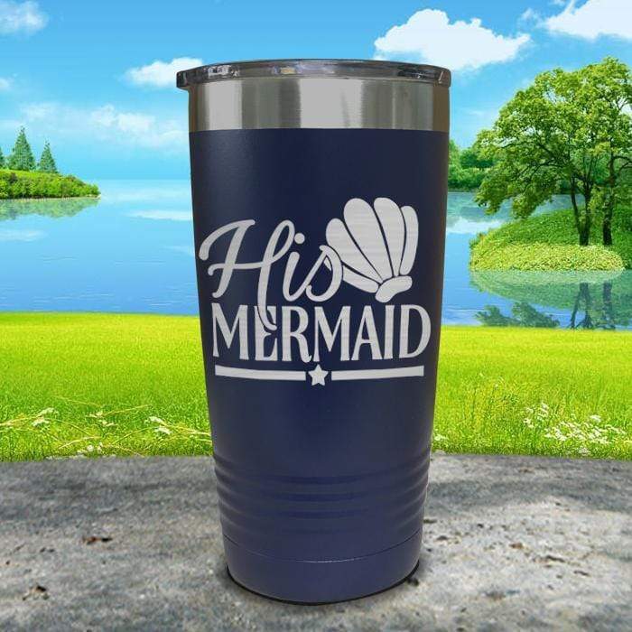 His Mermaid Engraved Tumbler Tumbler ZLAZER 20oz Tumbler Navy 