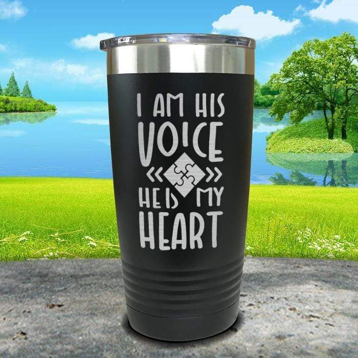 I Am His Voice He Is My Heart Engraved Tumbler Tumbler ZLAZER 20oz Tumbler Black 