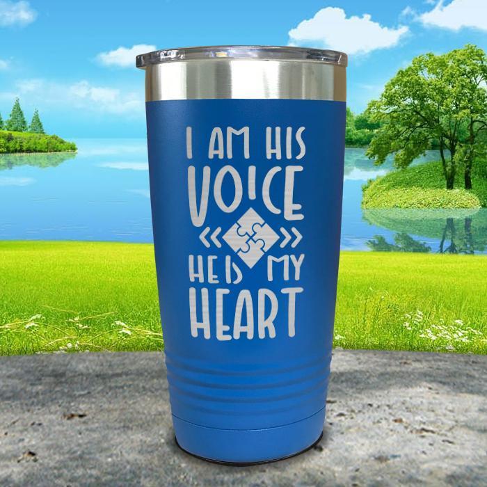 I Am His Voice He Is My Heart Engraved Tumbler Tumbler ZLAZER 20oz Tumbler Blue 