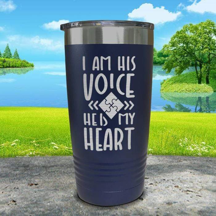 I Am His Voice He Is My Heart Engraved Tumbler Tumbler ZLAZER 20oz Tumbler Navy 