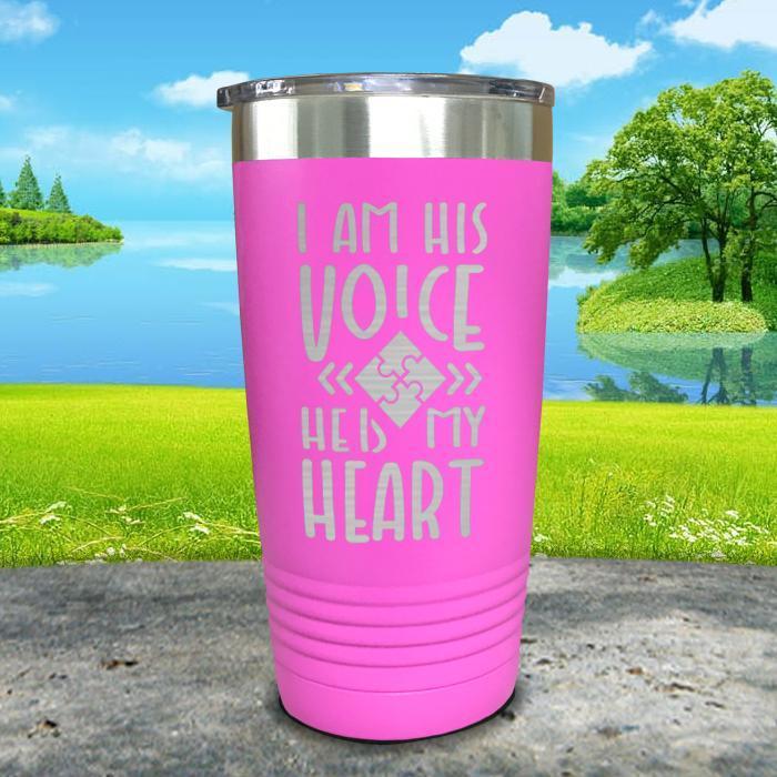 I Am His Voice He Is My Heart Engraved Tumbler Tumbler ZLAZER 20oz Tumbler Pink 