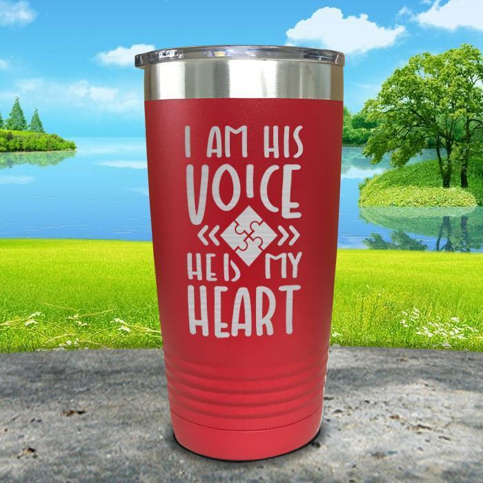 I Am His Voice He Is My Heart Engraved Tumbler Tumbler ZLAZER 20oz Tumbler Red 