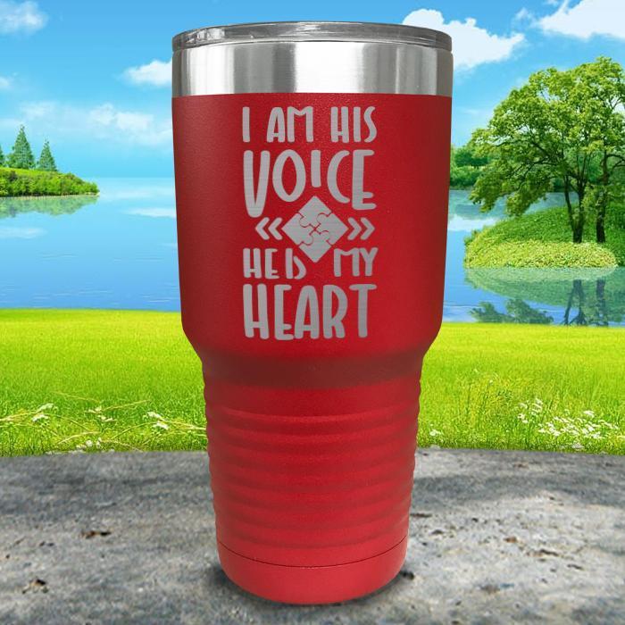 I Am His Voice He Is My Heart Engraved Tumbler Tumbler ZLAZER 30oz Tumbler Red 