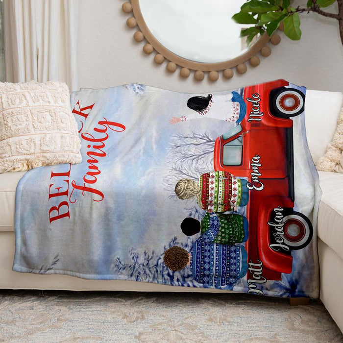 Personalized Blankets - Christmas Family on Red Truck