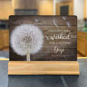 Gift for Mom or Grandma - Personalized Acrylic Dandelion Sign + Wood Plaque Stand