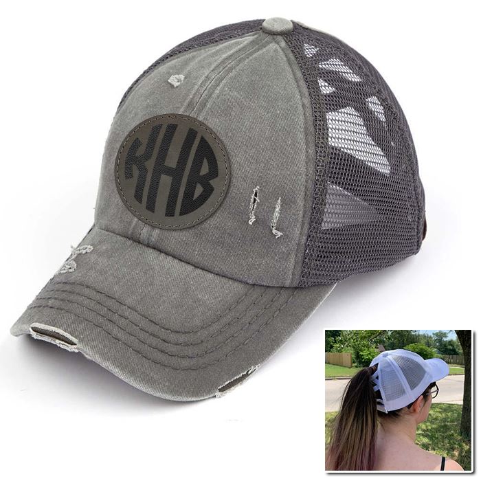 Personalized Monogram (Leather Patch) Ponytail Premium Hat