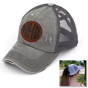 Personalized Monogram (Leather Patch) Ponytail Premium Hat
