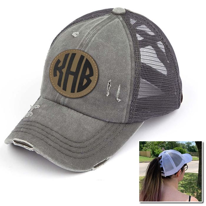 Personalized Monogram (Leather Patch) Ponytail Premium Hat