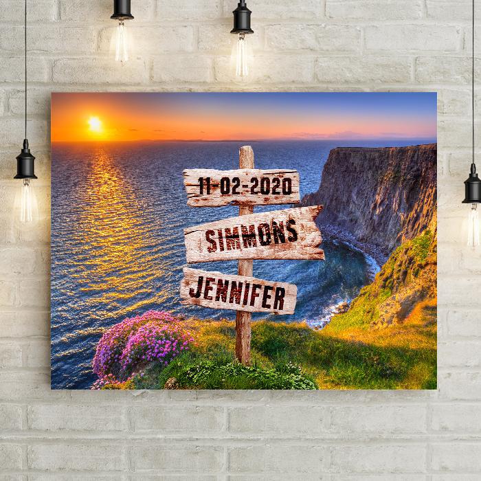 Personalized Ireland Cliff & Love Sign Premium Canvas