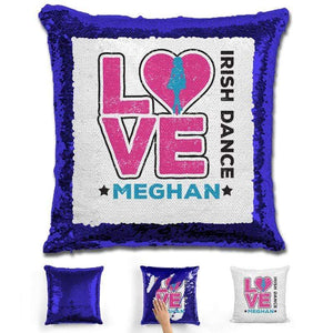 Personalized LOVE Irish Dance Magic Sequin Pillow Pillow GLAM Blue Pink 