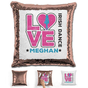 Personalized LOVE Irish Dance Magic Sequin Pillow Pillow GLAM Rose Gold Pink 