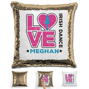 Personalized LOVE Irish Dance Magic Sequin Pillow Pillow GLAM Gold Pink 