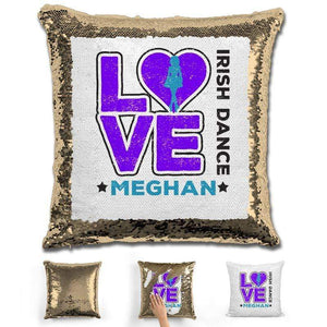 Personalized LOVE Irish Dance Magic Sequin Pillow Pillow GLAM Gold Purple 