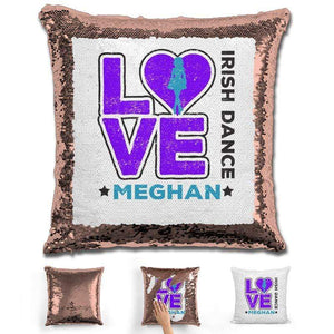 Personalized LOVE Irish Dance Magic Sequin Pillow Pillow GLAM Rose Gold Purple 