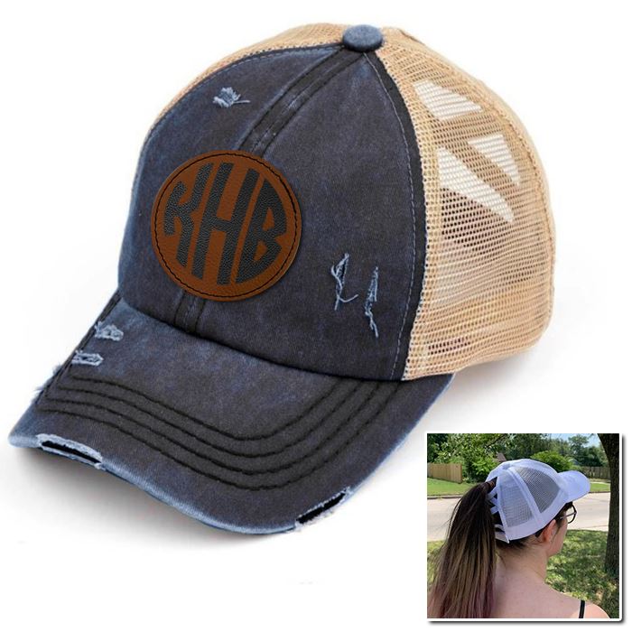 Personalized Monogram (Leather Patch) Ponytail Premium Hat